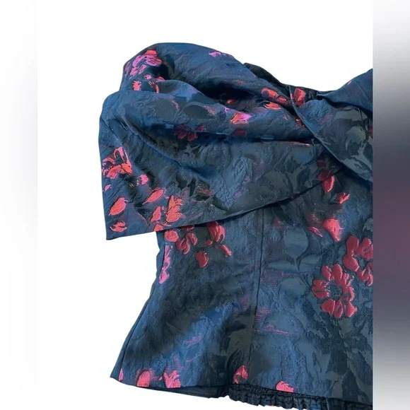 WHBM Black Red Floral Jacquard Off Shoulder Corset Bustier Top 14 Evening Fancy - Picture 9 of 12